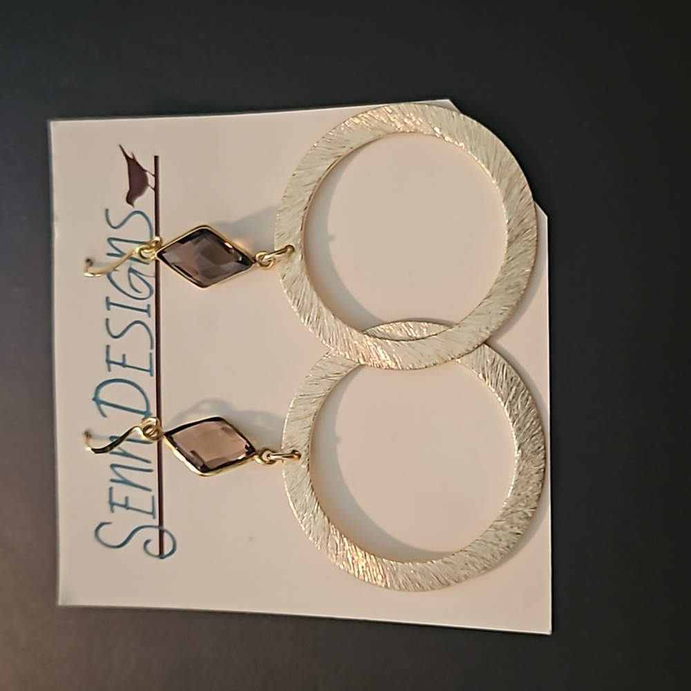 NWT, Gold Dangle Earrings with Bronze stones